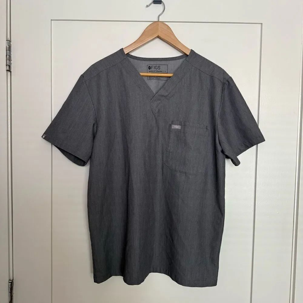 Figs Leon Three-Pocket Scrub Top Mens Sz L Graphite Medical Doctor PO1683